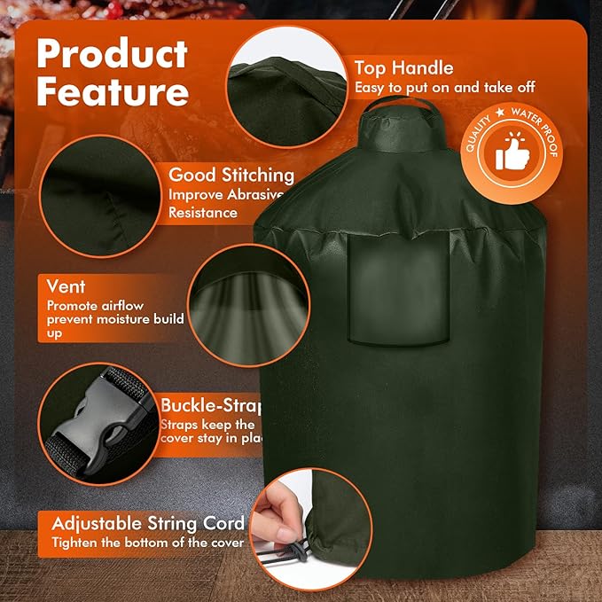 Grill Cover for Large Green Egg, Outdoor Cover with Durable & Water Resistant Fabric Premium Ceramic Grill Cover (Green, Large)
