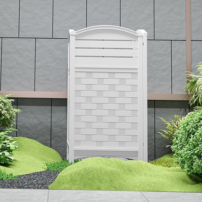 Outdoor Fence Privacy Panels,Resin Privacy Fence Panels for Outside,Air Conditioner/Trash Can/Pool Equipment Enclosure 4-Pack(Off-White)