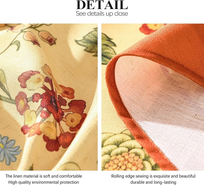 Vintage Linen Small Tablecloth for Rectangle Table,Yellow Floral French Wrinkle Free Tablecloths,Decorative Table Cover for Kitchen,Dining,Thanksgiving,Farmhouse,55" × 71"-Bellano