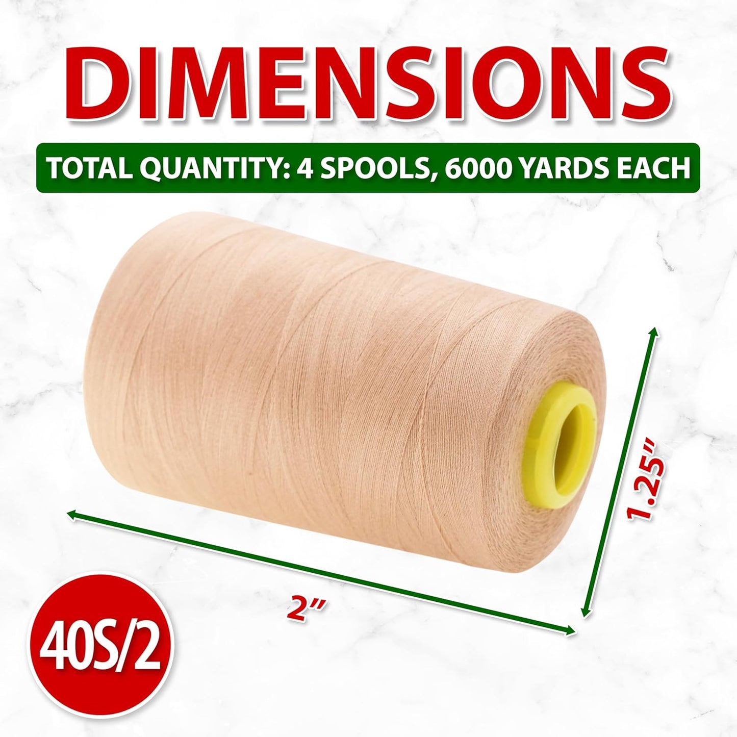 Mandala Crafts 4 Pack of Serger Threads Cones Spools - 40S/2 24000 Yards Polyester Nude Threads for Sergers Machine and Overlock Quilting Sewing Machine