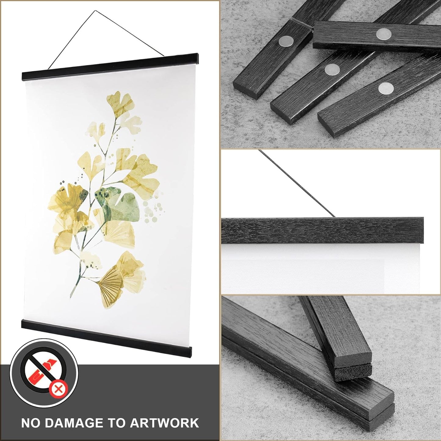 WITCOLOR 11x14 11x17 11x22 Poster Frames, Magnetic Black Wood Wooden Frame Hanger for Photo Picture Canvas Artwork Art Print Wall Hanging (1 Pack, 11", Black)