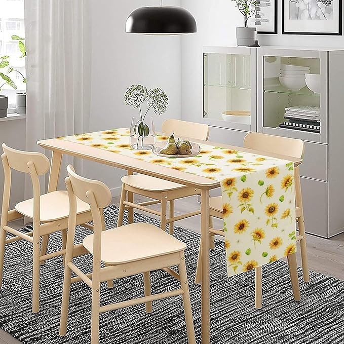 Yellow Sunflower Table Runner, Seasonal Spring Summer Flowers Table Decor for Kitchen Dining Room Coffee Holiday Kitchen Dining 13x60in