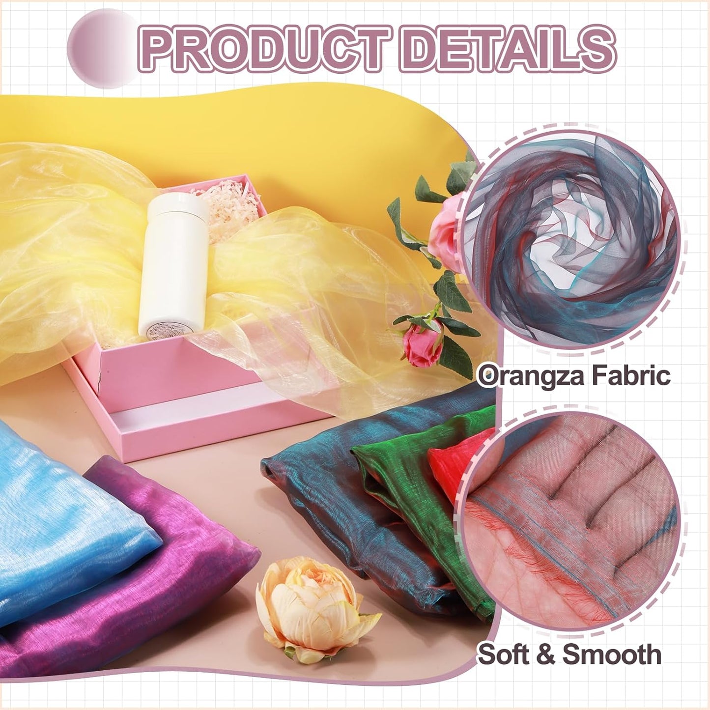 MECCANIXITY Iridescent Sheer Organza Fabric, 10 Yards x 59 Inches Solid Holographic Shiny Fabric Organza Cloth for Wedding, Curtains, Costume, Photo Background, Gradient Wine Red Blue