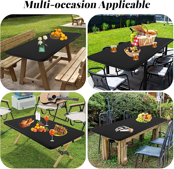 LURKA Rectangle PU Leather Table Cover/Tablecloth with Elastic Fitted Edge – Waterproof, Oil-Proof, Scratch-Resistant, Wipeable Protector for Dining, Kitchen, Outdoor Picnic, Party (Black, 6FT)