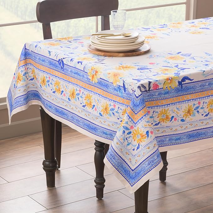 Maison d'Hermine Table Cloth Rectangle Table 100% Cotton Tablecloth for Dining Room, Farmhouse, Home, Hotel, Parties & Wedding - Ideal for Easter Decorations Spring & Summer (Girassol, 70" x 120")