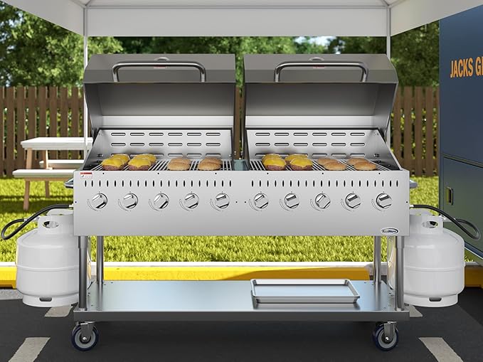 72 in. 10-Burner Commercial Outdoor Propane Gas Grill with Two 36 in. Roll Dome Covers in Stainless-Steel, ETL Listed (CGKIT7-D36D36)
