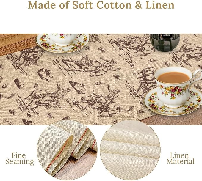 Western Desert Cowboy Table Runner, Seasonal Spring Fall Kitchen Dining Table Decoration for Indoor Outdoor Home Party Dinner 13x90in