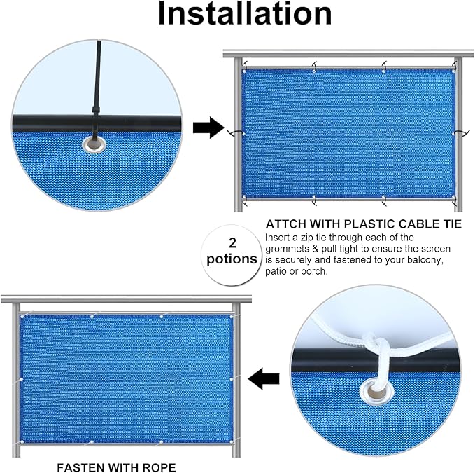 Eden's Decor Balcony Privacy Screen Cover Mesh Windscreen Weather-Resistant UV Protection for Backyard Deck, Patio, Balcony, Pool, Porch, Fence, Railing, Gardening (Blue,5'x 15')