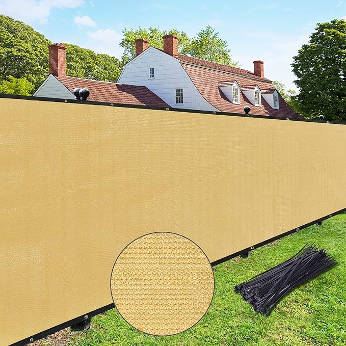 UPGRADE Privacy Screen Fence 4' x 50' Commercial Shade Cover with Brass Grommets Heavy Duty Perfect for Outdoor Back Yard-Sand, Customizable