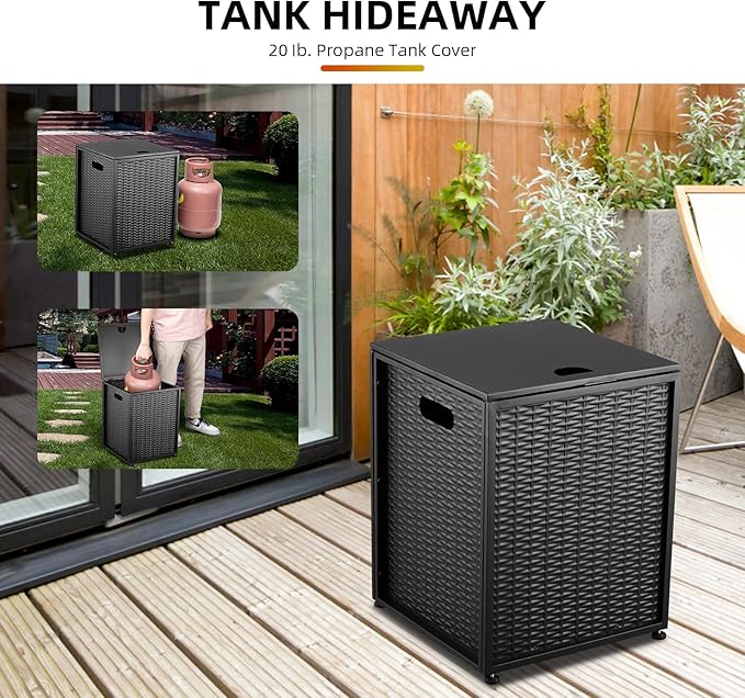 Outdoor Propane Tank Cover - 20 lbs Tank Side Table with Storage, Dual Function for Gas Fire Pit, Grill, Griddle & Stoves