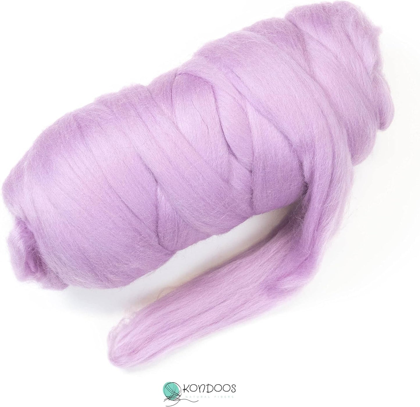 Kondoos Colored Natural Wool roving, 1 lb. Best Wool for Needle Felting, Wet Felting, handcrafts and Spinning. (Lavender, 1 lb)