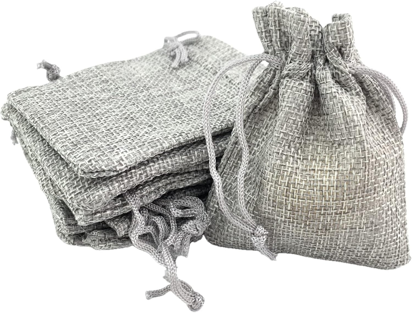 Palmhomee Pack of 25 Burlap Gift Bags with Drawstring Linen Jewelry Pouches Wedding Hessian Jute Bags for Birthday and Treat Pouches Party Wedding Favors Gift (2.8x3.6 Inch, Gray)