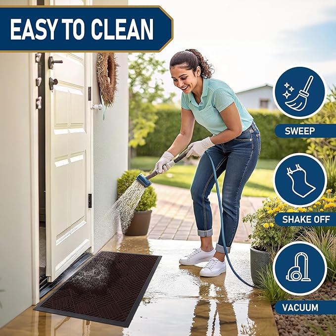 Smiry Front Door Mat Outside Entrance, Heavy Duty Outdoor Indoor Natural Rubber Doormat, Non Slip, Trap Dirt and Moisture, Easy Clean, Low Profile Patio Porch Entryway Mat, 29.5x17, Pure Brown