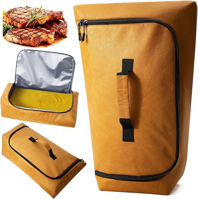 BBQ Blanket for Resting Meat, Leak-Proof & Reusable Insulated Meat Resting Bag, 270° Top Opening for Large Cuts, Meat Smoking Accessories Gifts for Men, Dad or for BBQ Lover - 21in