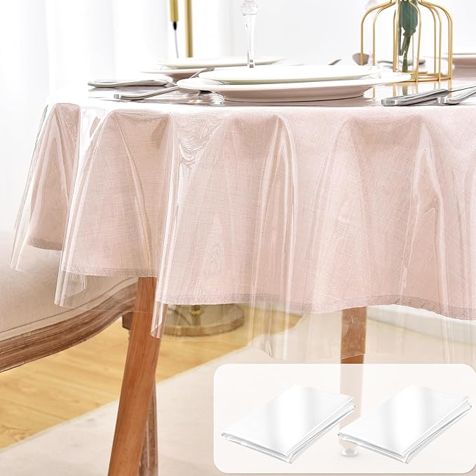 Nasitos 2 Pack Round Table Cloth Protector 60 Inch-Small Round Plastic Table Covers, Waterproof Clear PVC Oil & Spill-Proof Vinyl Circle Tablecloth for Small Coffee Table, Outdoor & Indoor Uses