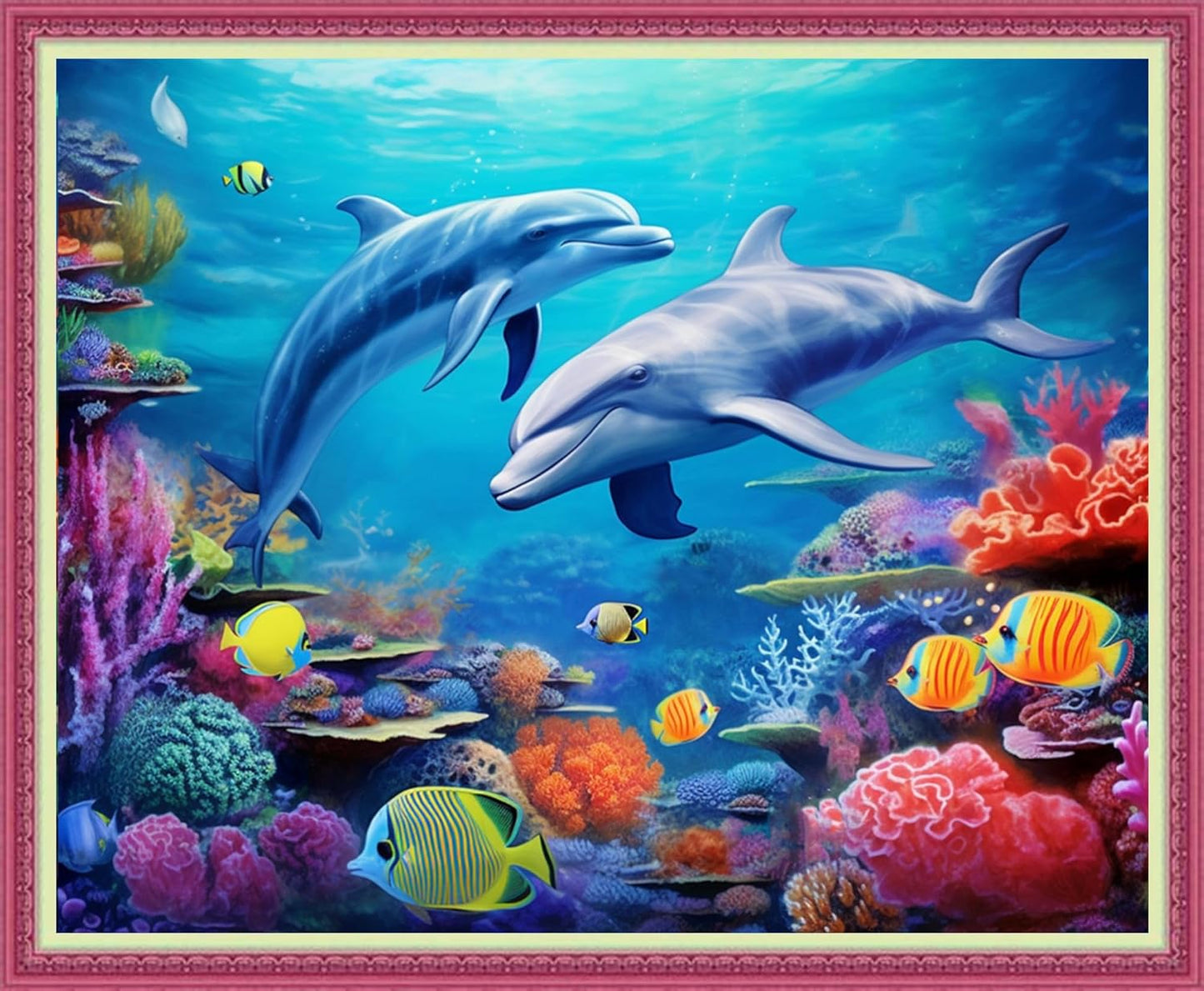 Disnesart Cross Stitch Stamped Full Embroidery Kits DIY 11CT Cotton Thread Printed DIY Needlepoint Kits Craft Needlework Set Cross-Stitch Stamped Sets-Dolphin Underwater World 16x20 inch