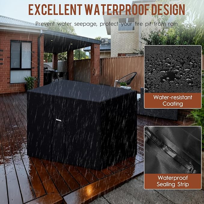 Outdoor Fire Pit Cover Square 44"L x 44"W x 24"H Heavy-Duty Waterproof 600d Oxford Fading Resistant Tear-Resistant Patio Gas Fire Pit Table Cover Coffee Table Cover