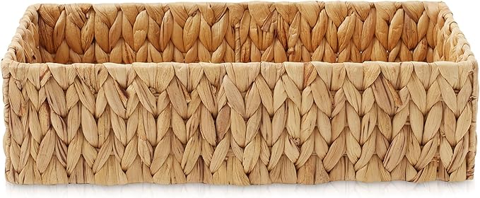 Casafield Set of 2 Bathroom Storage Baskets, Natural - Water Hyacinth, 16" W x 6.75" D x 4.25" H, Woven Toilet Tank Topper Bins for Organizing Tissues, Toilet Paper, Toiletries, Shelves
