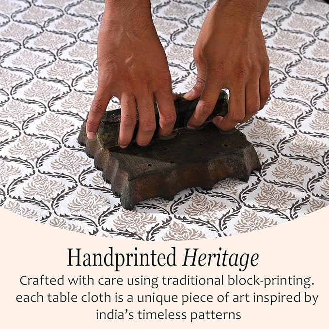 CPC Sandstone Regal Tablecloth 100% Cotton 60x60 Inch Indian Block Print Rectangle Table Cover, Table Cloth for Gifting in Weddings, Halloween, Fall, Christmas, Thanksgiving