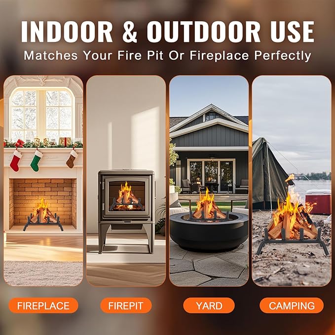 Fireplace Grate 14 inch - Fireplace Log Grates Heavy Duty Solid Round Steel | Log Grate for Fireplace No Assembly Required, Burning Wood Stove Grate for Indoor Chimney Hearth, Outdoor Camping