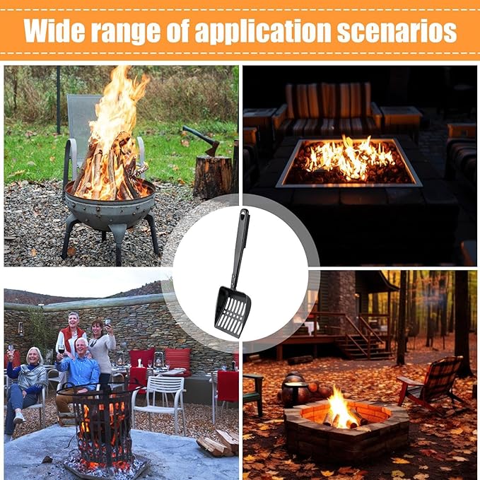 Hollow Out Fireplace Ash Sifter, Metal Black Coal Shovel Heat Resistant Fireplace Scoop Charcoal Shovels Fireplaces Tools