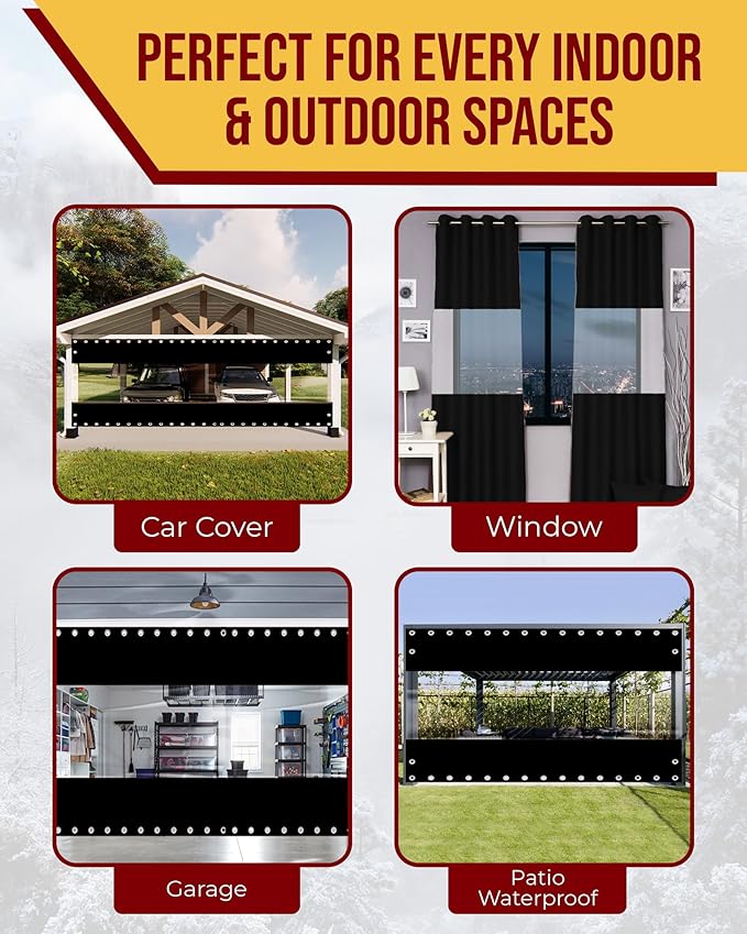 FoundGo 8'Hx7'W Vinyl Curtains for Patio, 19oz Outdoor Clear Patio Enclosure, Heavy Duty Waterproof Tarp With Grommets for Pergola, Porch, Gazebos, Balcony, -4 Cold Resistant