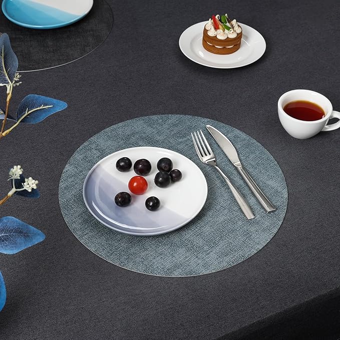 Myir JUN Round Placemats, Dual Sided Faux Leather Place Mats Set of 4 Indoor/Outdoor Non-Slip Washable Table Mats (Gray Light Blue, Set of 4)