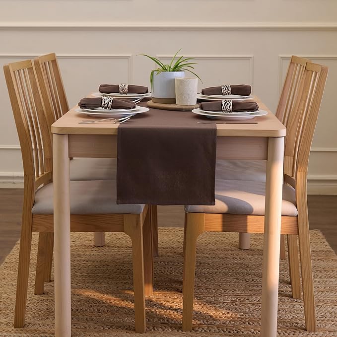 Encasa XO Table Runner 13"x59" Long | Cotton Canvas Fabric | Dark Taupe Solid Color | Machine Washable & Durable