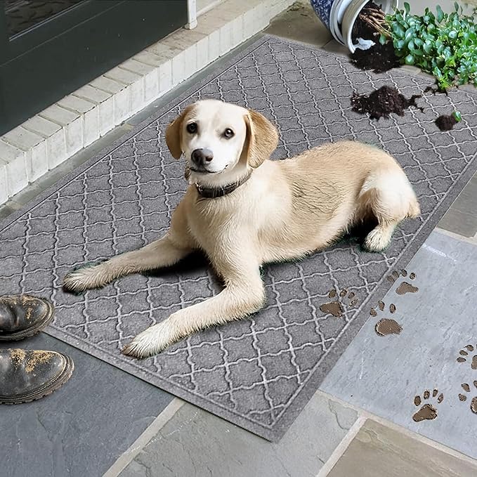 WaterHog Heavy Duty Doorway Mat, 3' x 5', Made in USA, Durable & Skid-Resistant Entryway Mat, Water-Trapping, Indoor/Outdoor Decorative Floor Covering, Cordova Collection, Medium Grey