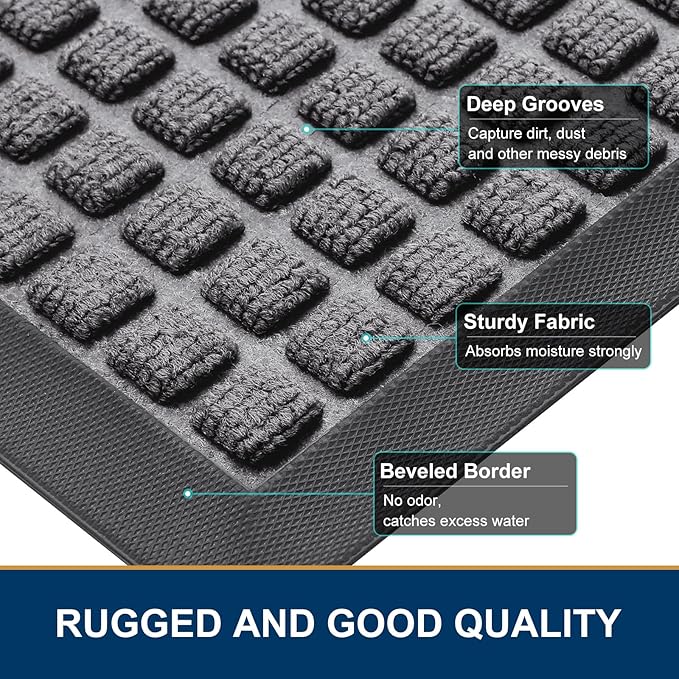 Smiry Front Door Mat Outside Entrance, Heavy Duty Natural Rubber Doormat, Non Slip, Trap Dirt and Moisture, Easy Clean, Low Profile Welcome Floor Mats for Indoor Outdoor Entry, 70x46.5 Inch, Mix Grey