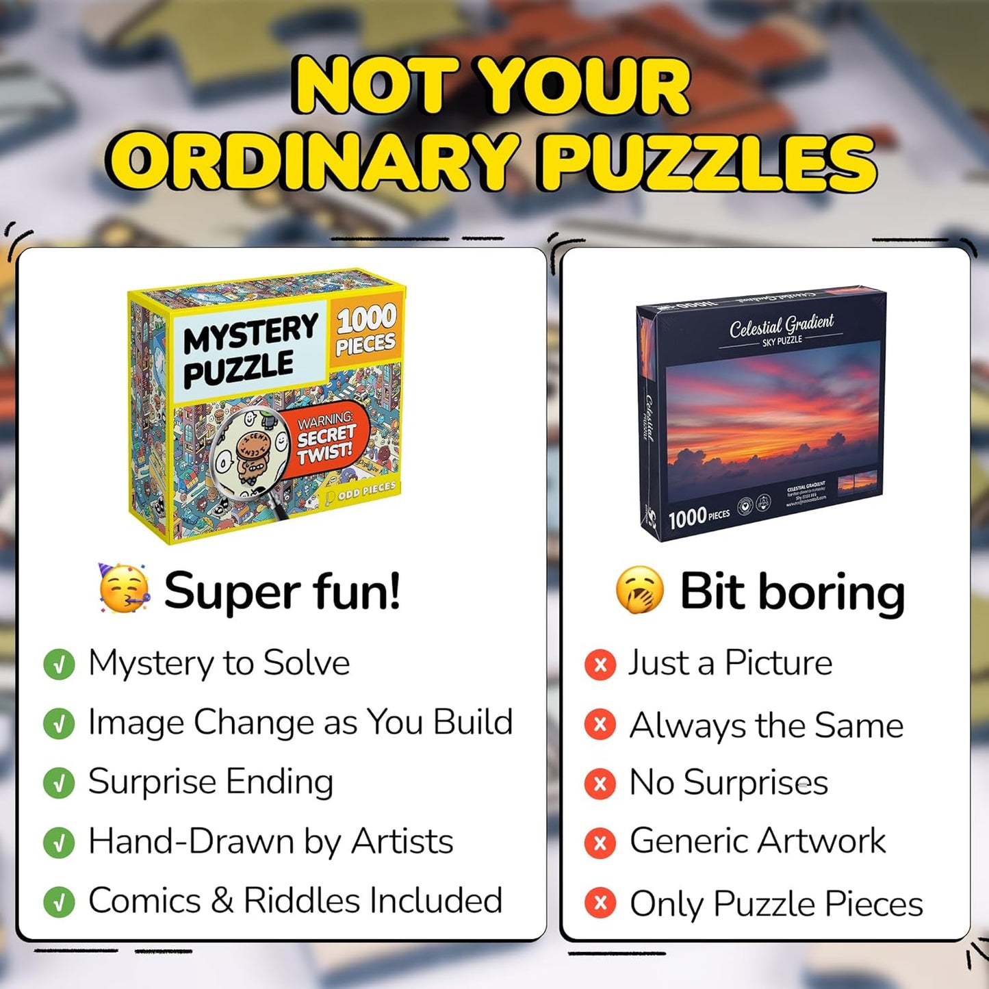 Odd Pieces Jigsaw Puzzles 1000 Pieces - Magic Mystery Story Secret Ending Puzzle - Perfect Game Night for Adults & Kids - Cartoon City Building Theme Sci-Fi (Turbo 3000)