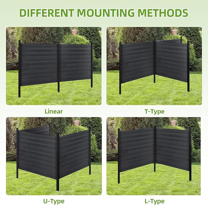 Mondaria Fence Privacy Screen with 8ft In-ground Posts, 6ft(H) x 6ft(W) Wood Plastic Composite Fence Panels Weather-Resistant Outdoor Fence for Backyard/Garden (Black, 2 Posts)