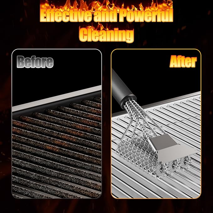 HOUSE AGAIN Grill Brush and Scraper Bristle Free, 304 Stainless Steel Brush Head Non Metal Bristles, Safe Steam Outdoor Grill Cleaning BBQ Grill Accessories for Smoker/Porcelain/Weber Gas/Charcoal