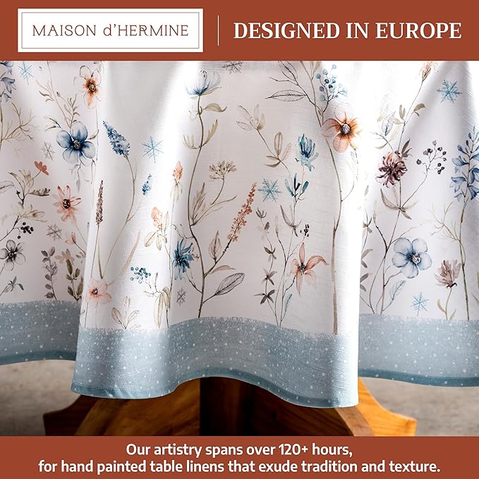 Maison d' Hermine Table Cloth Round Table 100% Cotton 69 Inches Fall Tablecloth Reusable Everyday Use for Thanksgiving Christmas Decorations Dining Farmhouse Party (Ice Florals)