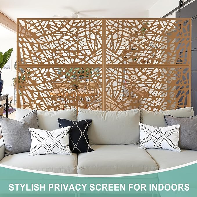 Metal Privacy Screen for Outdoor & Indoor Use, Free Standing Privacy Screen for Patio Garden Pool, 72" H x 47" W Decoative Privacy Panels, Weather Resistant, Easy Assembly (Brown Net)