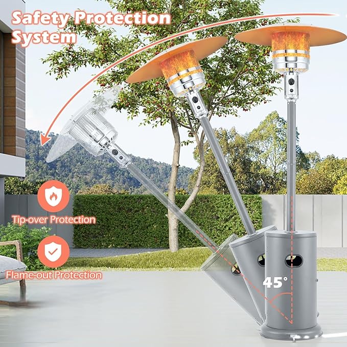 Tangkula 50,000 BTU Propane Outdoor Heater, Patio Heater with Strengthened Stainless Steel Burner, Tip-Over, Flame-Out Protection, Wheels, Outdoor Heaters for Patio (Grey)