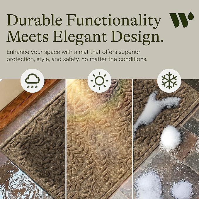 WaterHog Indoor/Outdoor Door Mat, 2' x 3' Made in USA, Durable & Skid-Resistant Front Door Rug, Decorative, Water-Trapping & Heavy-Duty Entryway Floor Mat For Your Home, Boxwood Collection Khaki/Camel