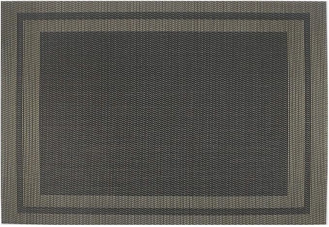 Gugrida Placemats Set of 6 Plaid Checkered Black & Gold PVC Placemat for Dining Table Durable Woven Vinyl Stain tablemats 18"X12"