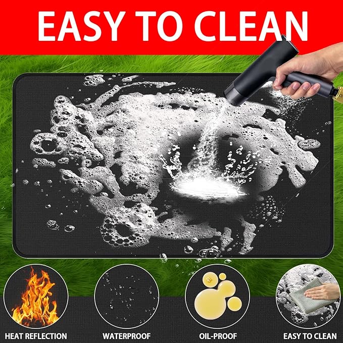 Large 60x40 Inch BBQ Under Grill Mat for Outdoor, Indoor Fireplace Mat Fire Pit Mat, Double-Sided Fireproof Grill Pad, Waterproof Under Pet Cage Mat