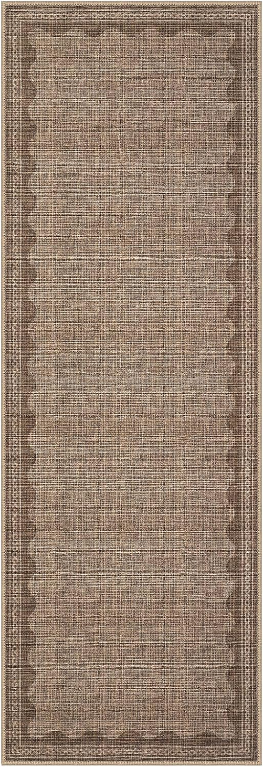 Scalloped Rug 2.5x8 Runners for Hallways, Solid Coffee Runner Rugs Non Slip Scalloped Bath Runner, Washable Mat for Bedroom Girls, Rugs for Kitchen Floor Soft Dorm Nursery Carpet for Bedside