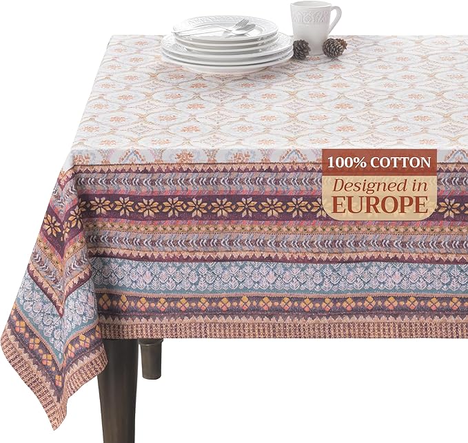 Maison d' Hermine Table Cloth Rectangle Table 100% Cotton 60 x 90 Inches Fall Tablecloth Reusable Everyday Use for Thanksgiving Christmas Decorations Dining Farmhouse Party (Fair Isle)