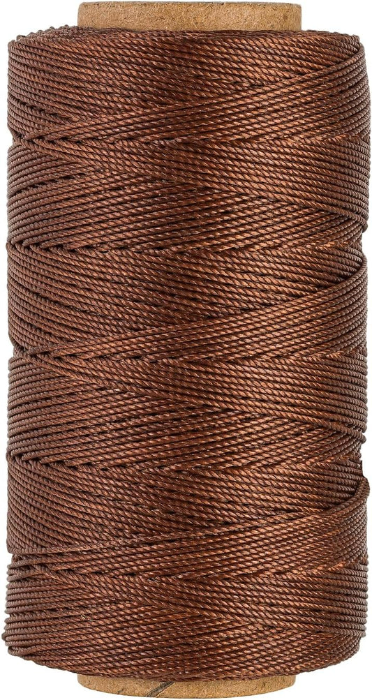 Bonded 0.8mm Round Waxed Polyester Cord, 3-ply Wax Coated Thread, 197 Yards Stiff String for Heavy Duty Fabric, Leather Sewing, Book Binding, Upholstery Repair, and Macrame Jewelry - Deep Coffee