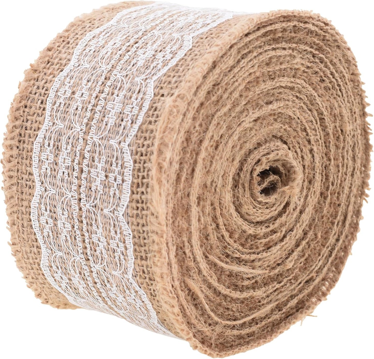 Mandala Crafts Burlap and Lace Ribbon 3 Inches Wide Jute Ribbons for Crafts - 20 Yds Roll Rustic Burlap Wrap Trim Ribbons for Wreaths Bows Wedding Party