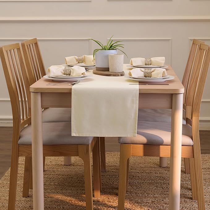Encasa XO Table Runner 13"x104" Long | Cotton Canvas Fabric | Natural Solid Color | Machine Washable & Durable