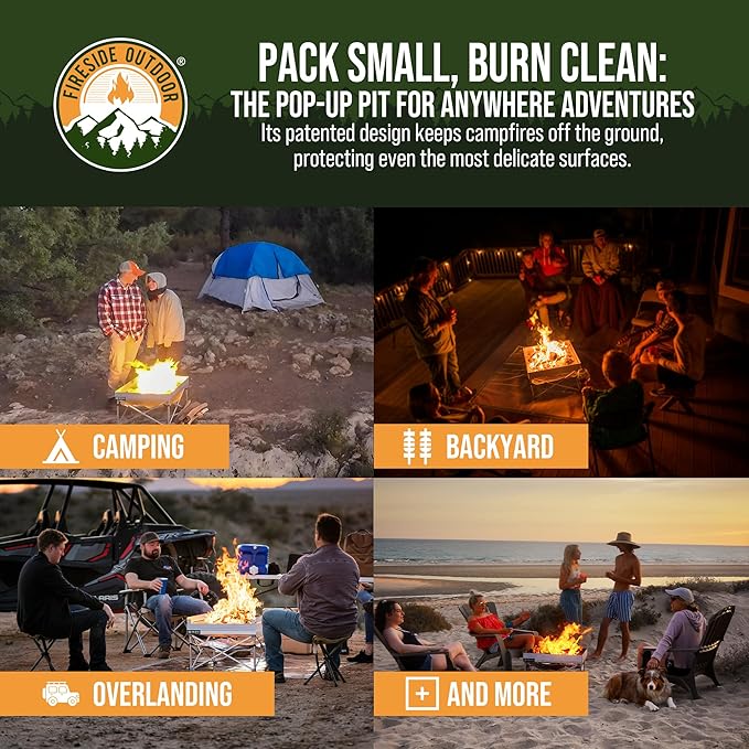 Fireside Outdoor Portable Fire Pit for Camping, Portable Fire Pit Grill for Backyard, Outdoor Firepit with Heat Protect, Camping Firepits, Standing Bonfire Outside for Backyard, 8 lb Weights - 24 inch