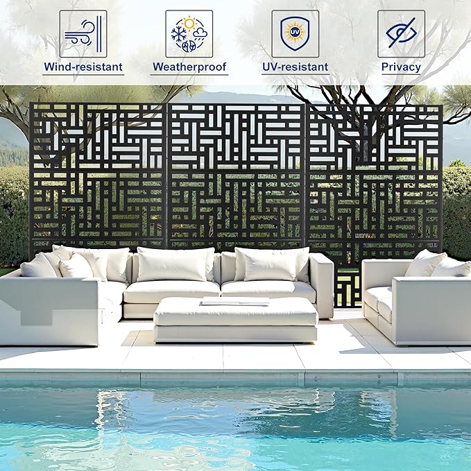 Outdoor Privacy Screen,72" H×47" W Metal Privacy Screen, Freestanding Privacy Fence Panels for Patio