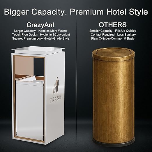 Commercial Trash Can - 42L Heavy Duty Stainless Steel Garbage Bin with Lid & Liner, Fingerprint-Resistant Indoor Outdoor Waste Container for Restaurant,Hotel,Shopping mall,13"x13"x30"