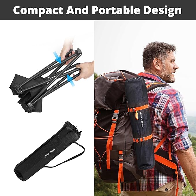 Triple Tree 2 Pack Folding Camping Stool, 13.8 Inch Small Portable Lightweight Stool with Side Pocket, Foot Stool with Carry Bag for Hiking, Fishing and Beach, Hold up to 400lbs, Black
