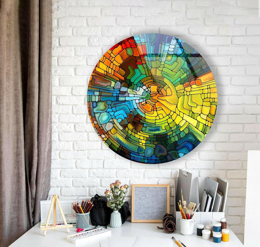My Photostation.com 27.5''(70cm) Diameter Stained Yellow Round Glass Wall Art Tempered Glass Printing Wall Decor Large Wall Art Wall Hangings