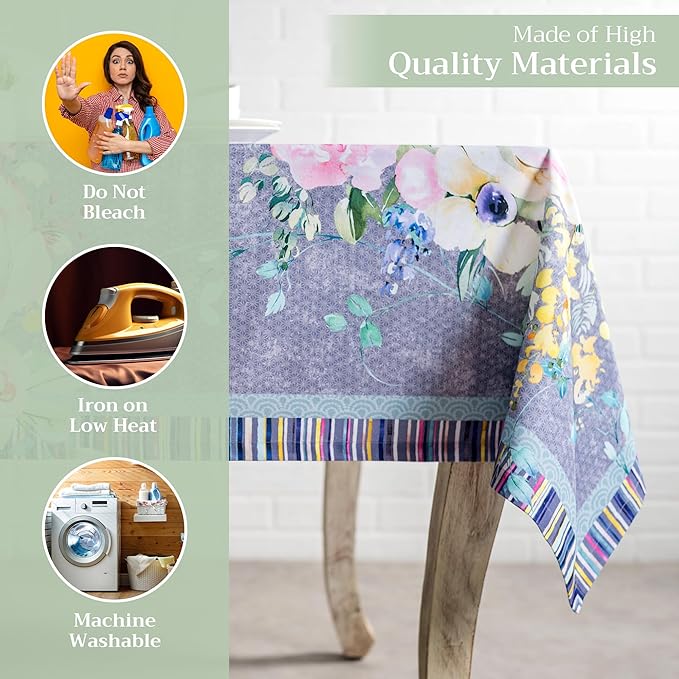 Maison d' Hermine Table Cloth Rectangle Table 100% Cotton 60 x 120 Inches Tablecloth Reusable for Dining Room, Farmhouse, Home, Party, Festive & Wedding Spring Summer - Sweet Rose Lavender - Lush